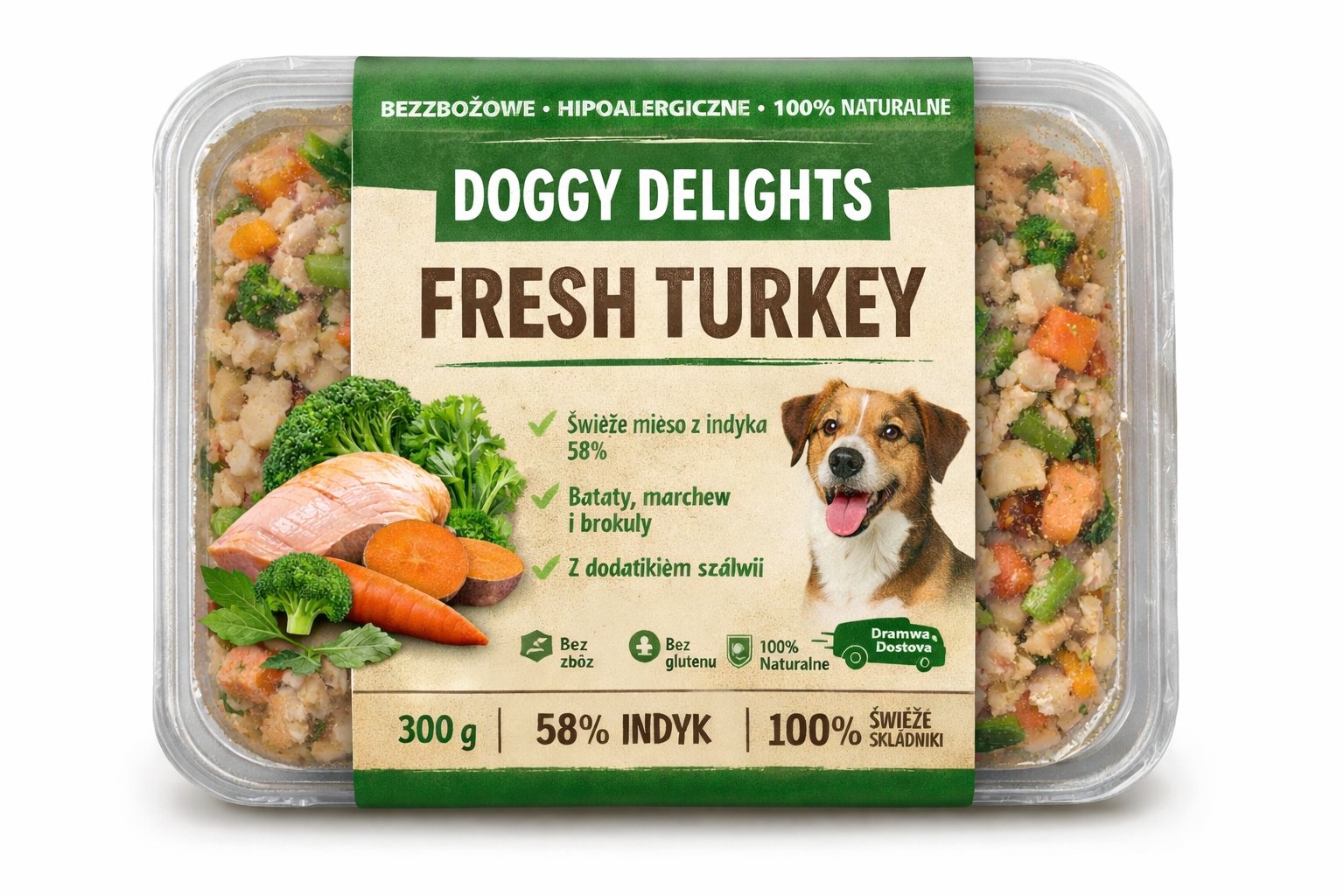 Świeża karma dla psa z indyka.